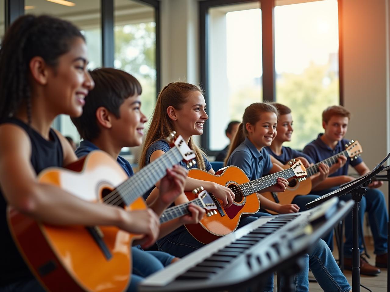 Estudiantes de CaucaStrings Academy en clase de música